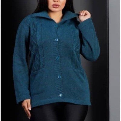 ژاکت بافت مارپیچ جلو دکمه