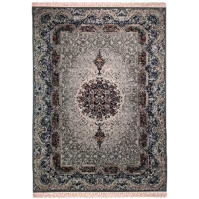 فرش ماشینی زمرد مشهد مدل تاج الماس زمینه طوسی