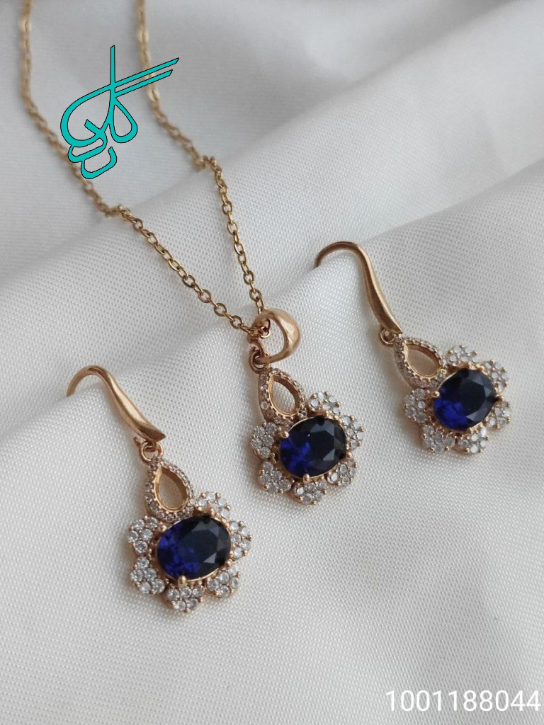 خرید نیم ست زنانه نگین دار به همراه زنجیر کد 1715047 - ردگل