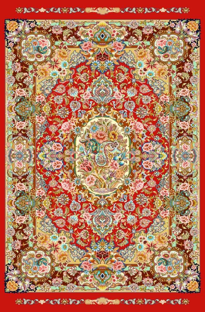 فرشینه و قالیچه درجه1 ابعاد متنوع با ترمز زمینه اسلیمی سنتی دور قرمز کد 064