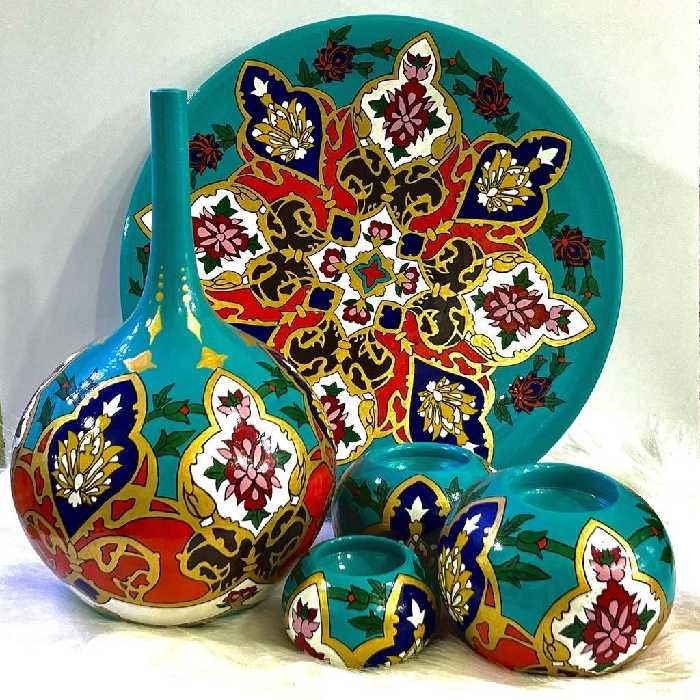 ست پنج عددی  سفالی طرح تذهیب ایرانی 