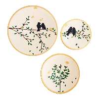 بشقاب دیوارکوب سفالی طرح پرنده کد D183 مجموعه 3 عددی