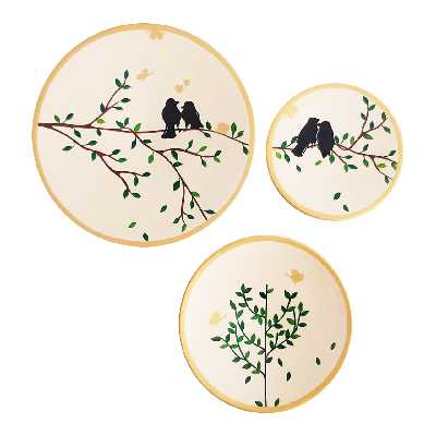 بشقاب دیوارکوب سفالی طرح پرنده کد D183 مجموعه 3 عددی