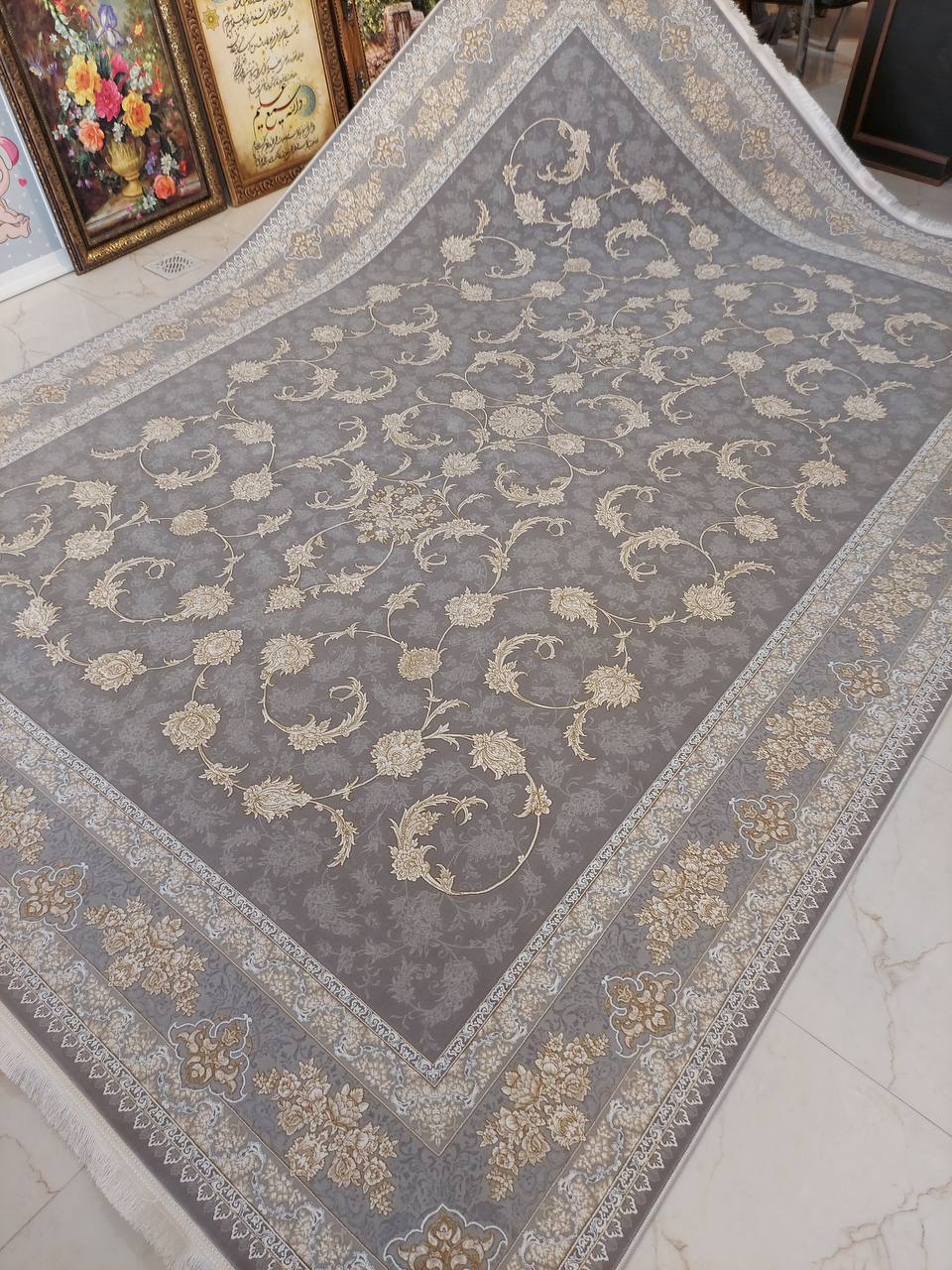 فرش طلاکوب نقره ای 1200 شانه - بازرگانی 110