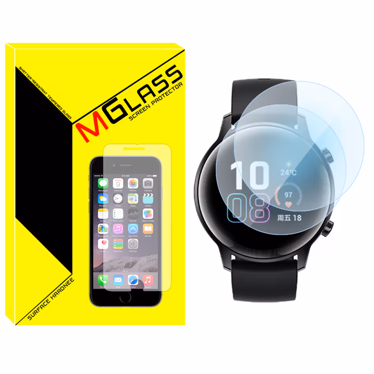 محافظ صفحه نمایش شیشه‌ای ام گلس مدل SH-MG مناسب برای ساعت هوشمند آنر Magic 2 42mm بسته دو عددی
