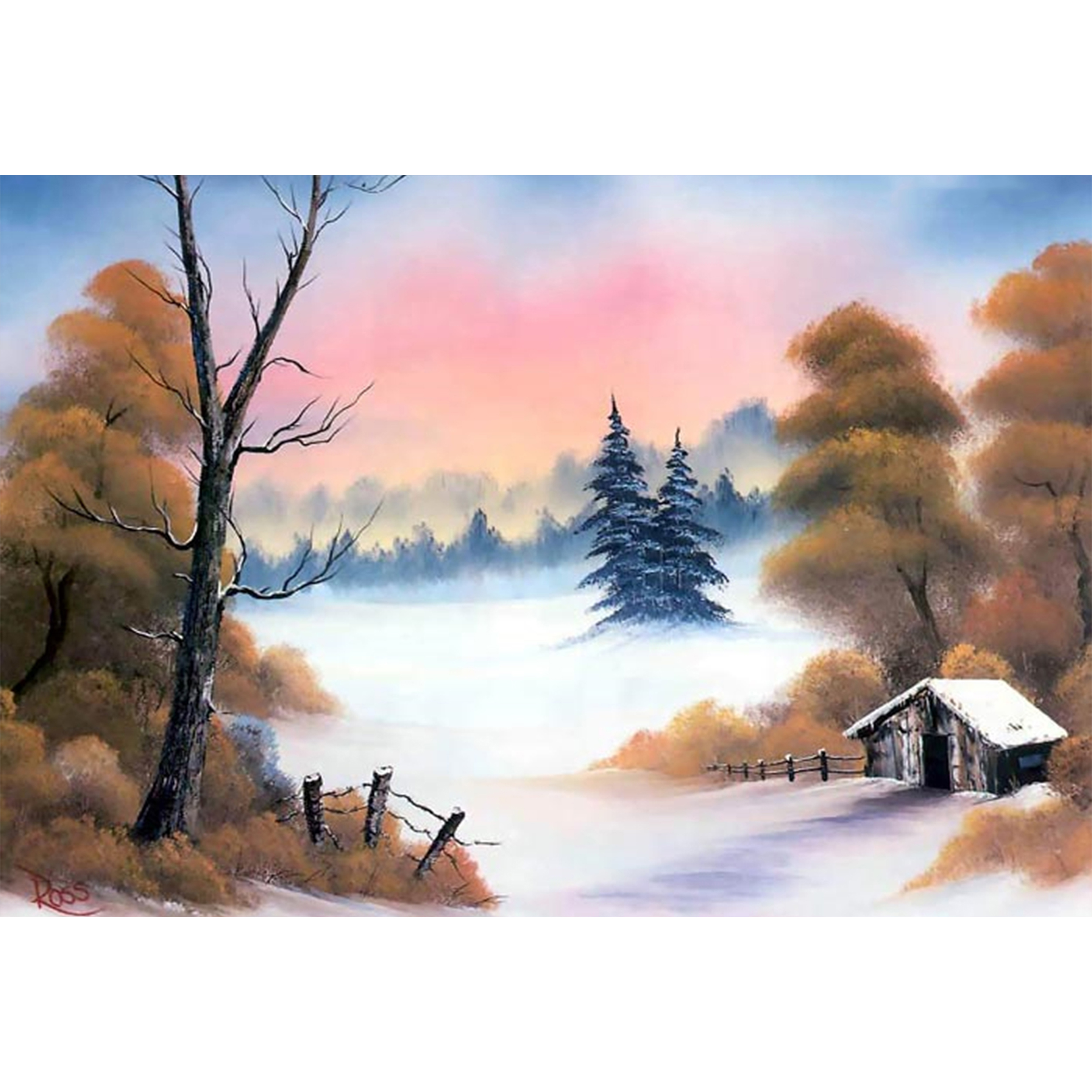 تابلو شاسی طرح منظره برفی خانه و درخت مدل T1086