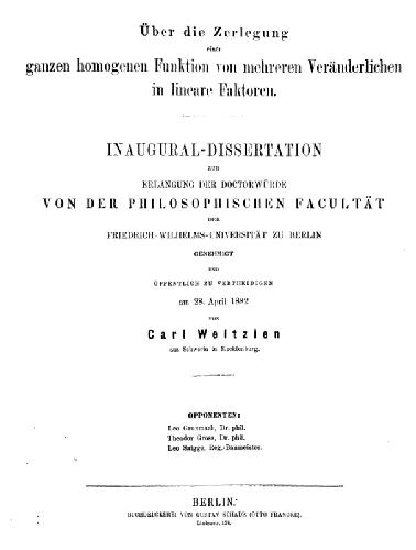 خرید و دانلود نسخه کامل کتاب Ueber die Zerlegung einer ganzen homogenen Funktion in lineare Faktoren