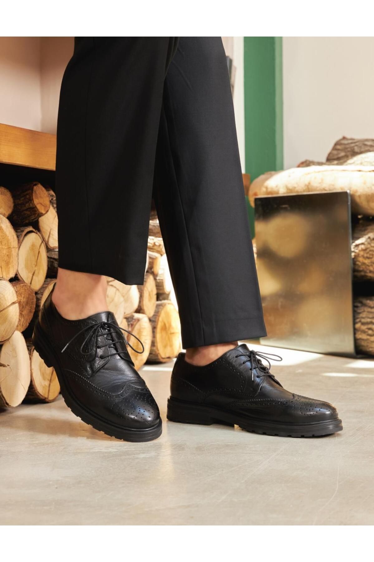 کفش های کژوال مشکی مردانه سیاه توری چرمی Cabani