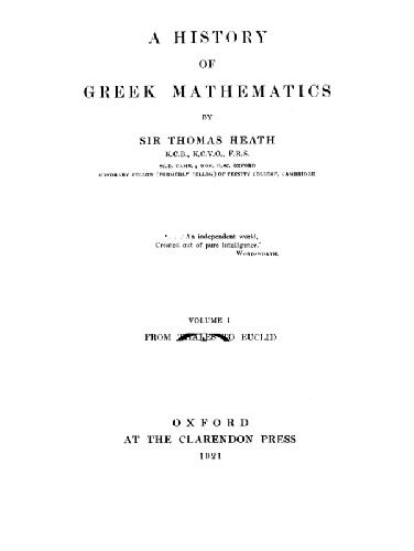 خرید و دانلود نسخه کامل کتاب A History of Greek Mathematics: Volume 1. From Thales to Euclid