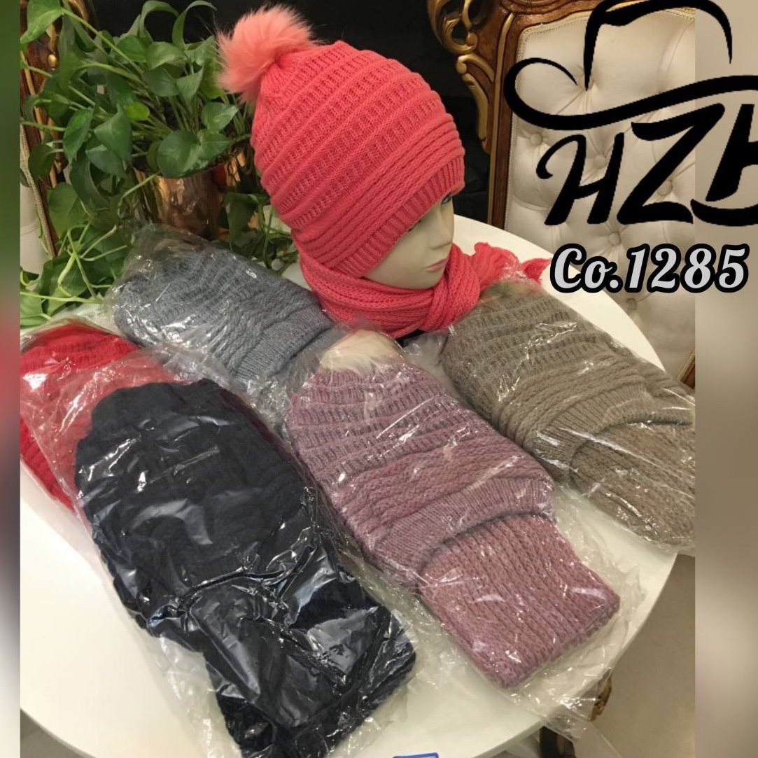 کلاه با شال بافت پوم دار دولا بافت در 6 رنگ متنوع