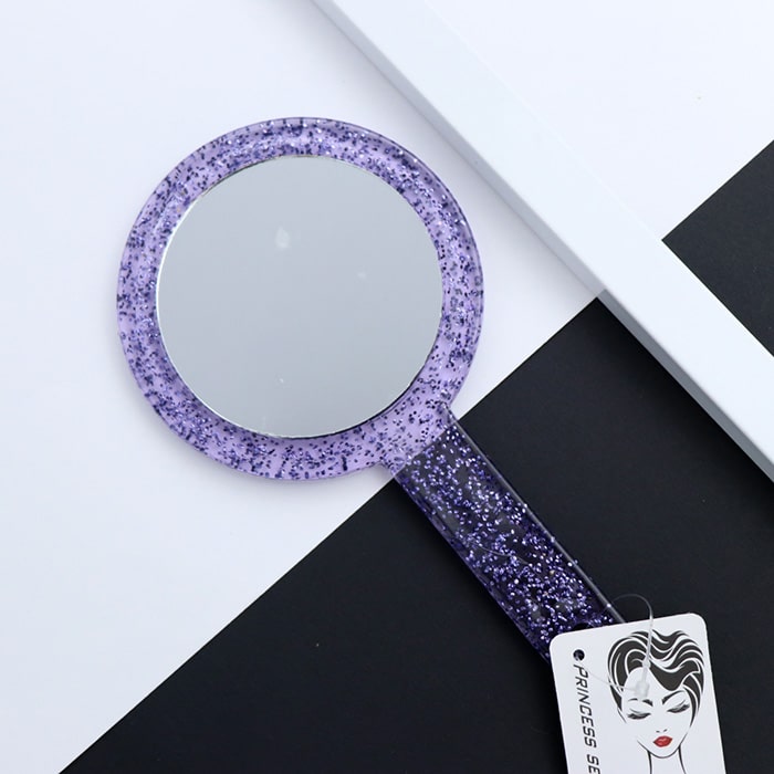 آینه آرایشی دو رو دسته دار 3X ذربین کوچک بنفش 33987