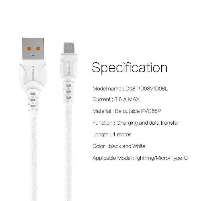 کابل تبدیل USB به USB-C دن‌من مدل D08T طول 1 متر