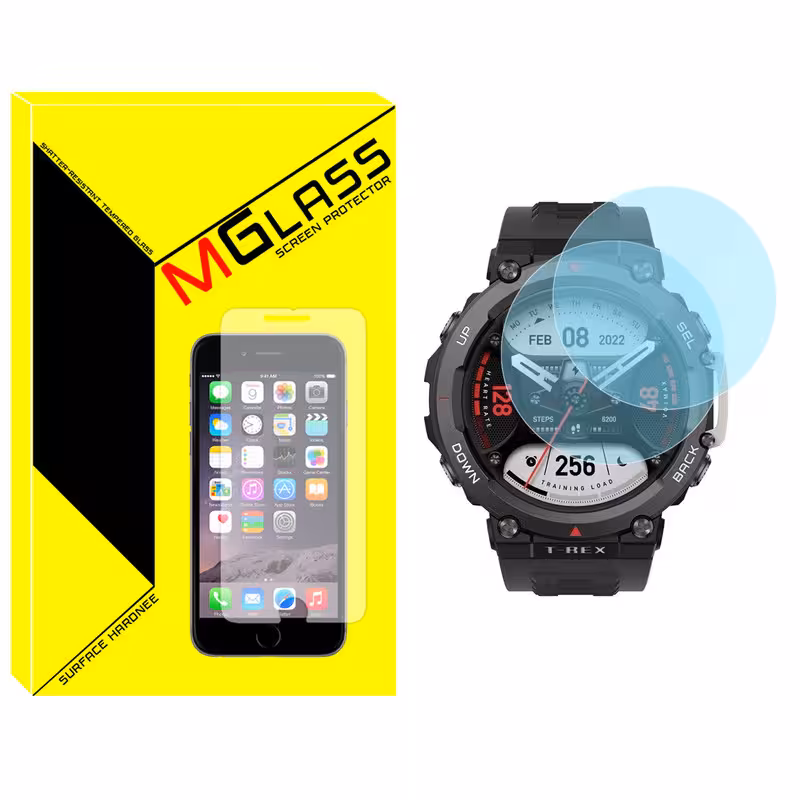 محافظ صفحه نمایش شیشه‌ای ام‌گلس مدل Glass-MG مناسب برای ساعت هوشمند امیزفیت T-Rex 2 بسته دو عددی | کالا برتری