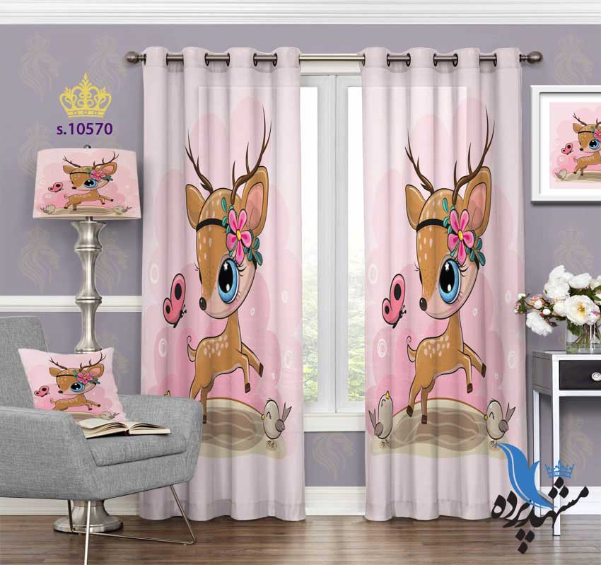 پرده پانچ کودکانه طرح دختر بچه آهو S10570