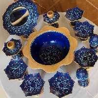 هفت سین سفالی نقطه کوبی زمینه سورمه ای  بسیار زیباو شیک 