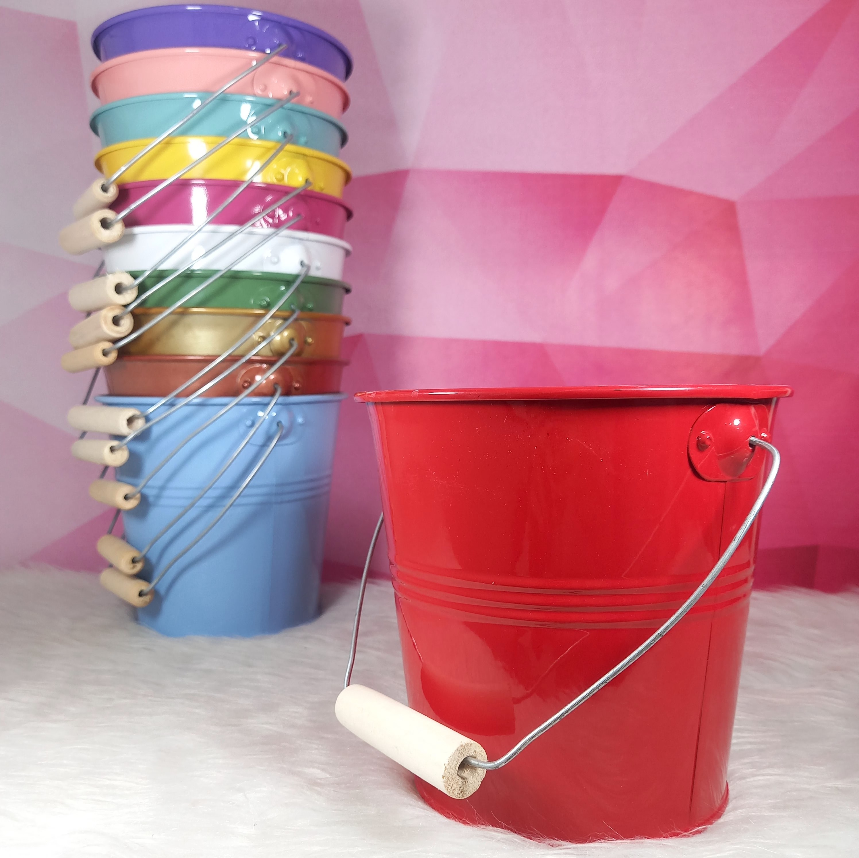 گلدان فلزی سایز 16.5 سانت ضدزنگ -سطل فلزی - گلدان سطلی -گلدان فلزی متوسط2-گلدونه