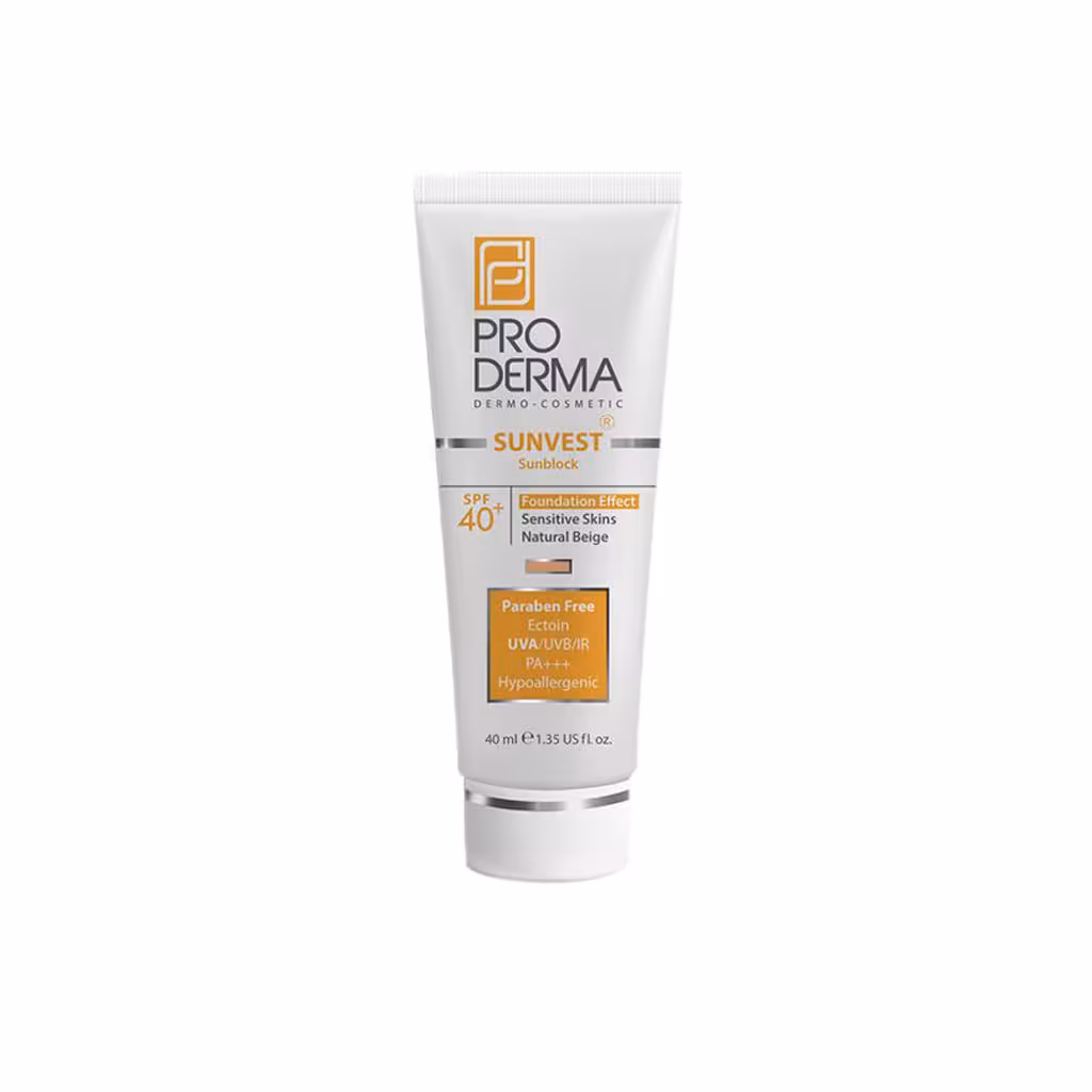 ضد آفتاب فیزیکال کرم پودری بژ طبیعی پوست حساس SPF40 پرودرما