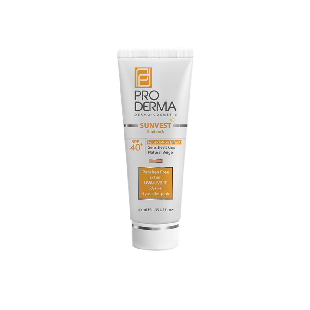 ضد آفتاب فیزیکال کرم پودری بژ طبیعی پوست حساس SPF40 پرودرما