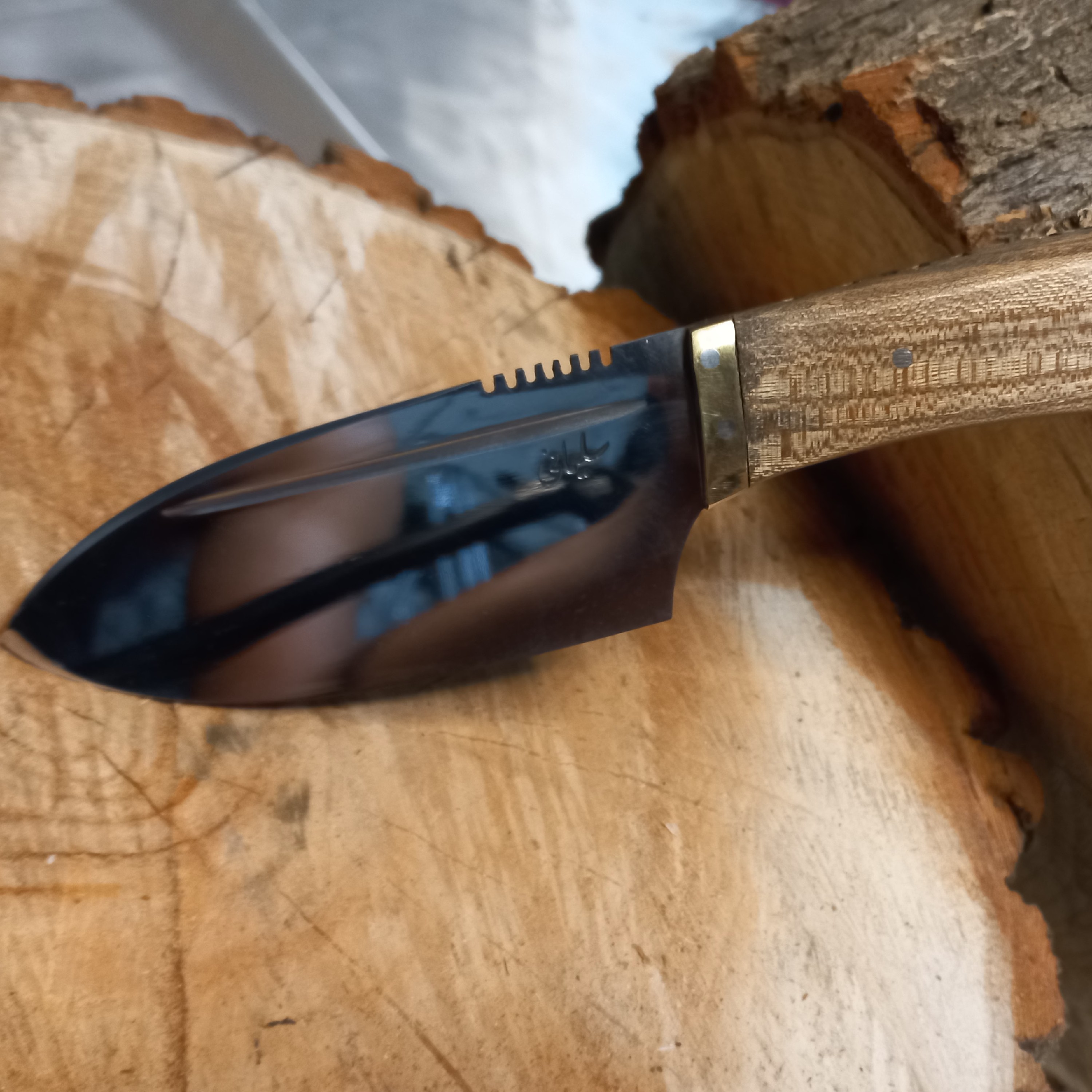 کارد پوست کنی و شکاری زنجان تیغه از فولاد ضد زنگ براق جنس باربند از برنج جنس دسته چوب سنجد بسیار خوش دست زیبا و عالی