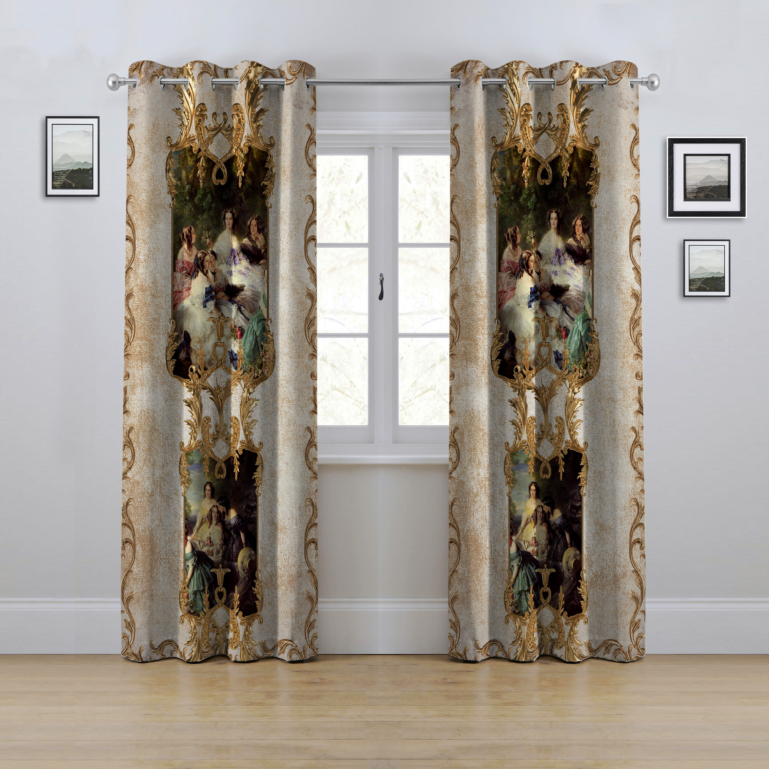 پرده مدل پانچی طرح نقاشی و پتینه سایز 280x145 سانتی متر