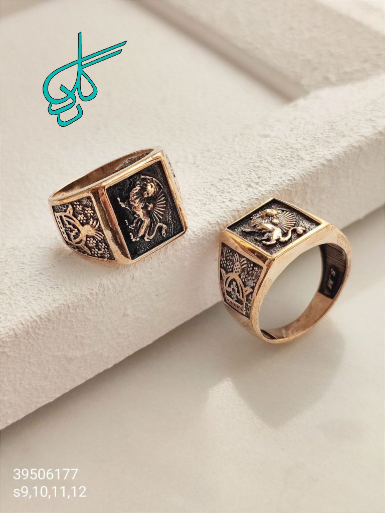 خرید انگشتر مردانه طلاروس طرح شیر و خورشید رنگ ثابت کد 2015701 - ردگل