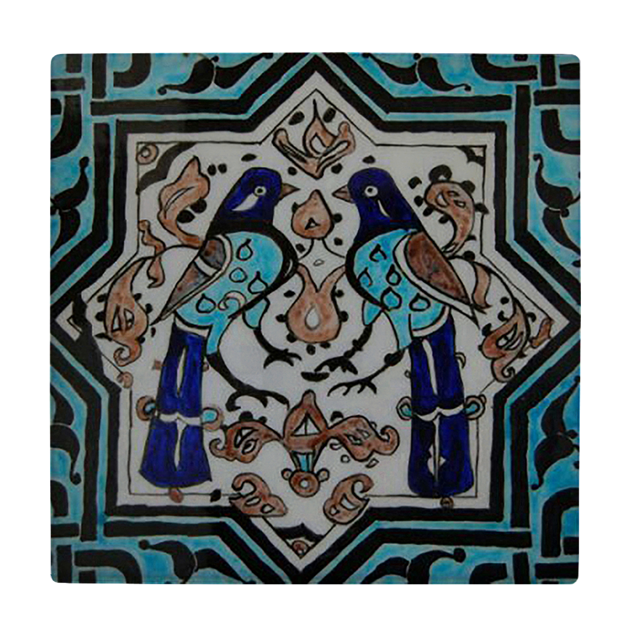 کاشی کارنیلا طرح سنتی دو کبوتر مدل لوحی کد klh300