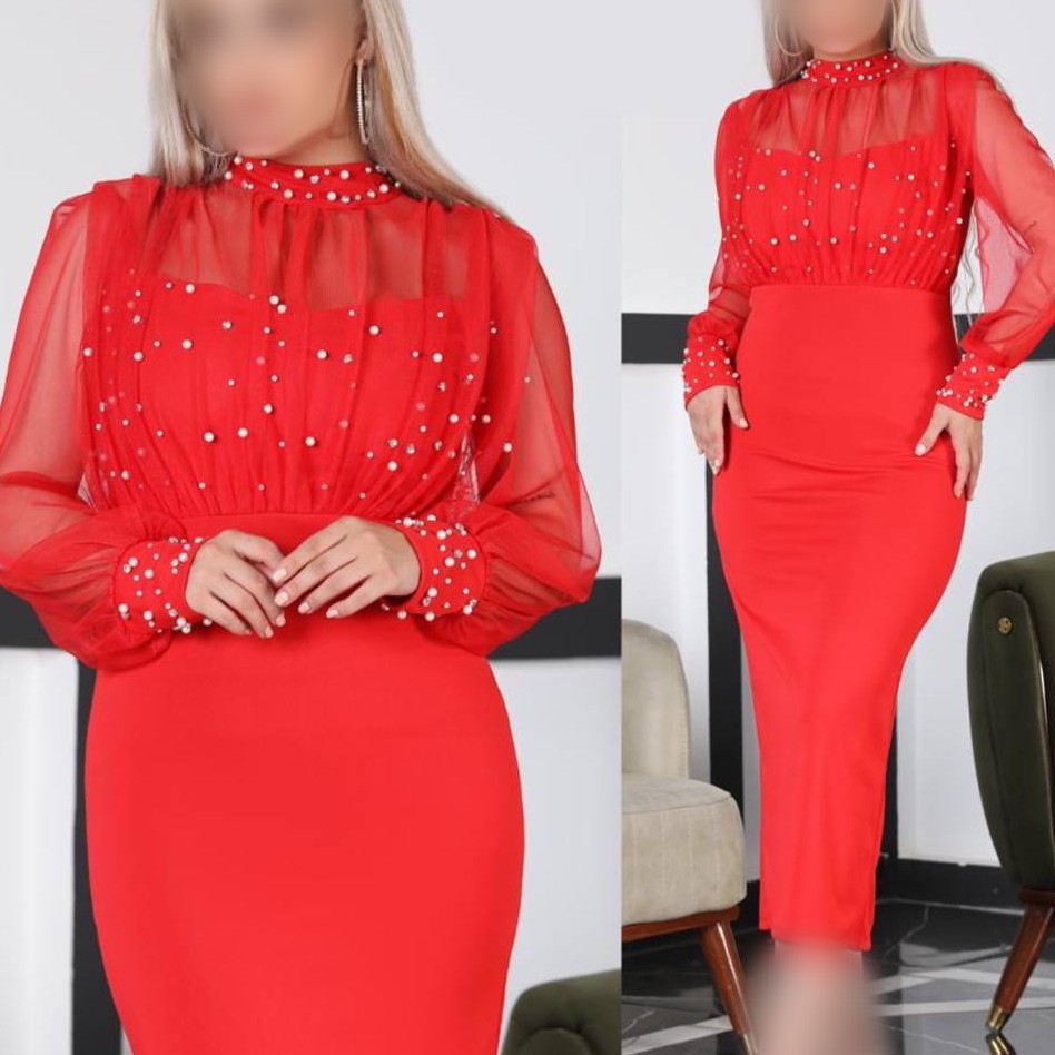 لباس مجلسی زنانه ترند سال جنس پارچه از کرپ کش وتور مروارید ونگین دوزی شده