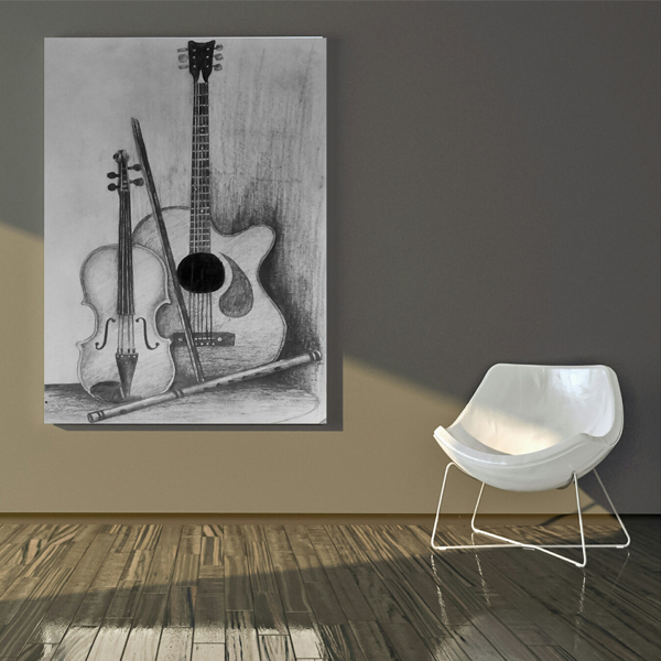  تابلو بوم طرح سیاه قلم گیتار مدل TB830