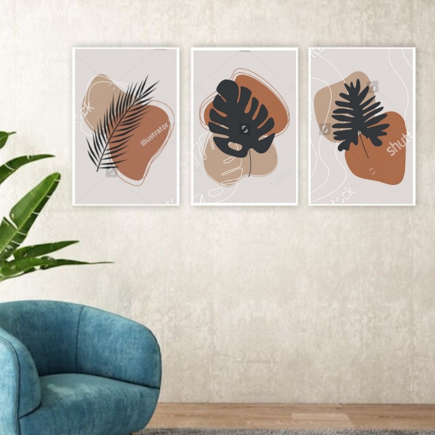 تابلو دکوراتیو طرح مینیمال ومدرن کرمی وقهوه ای سه تکه 