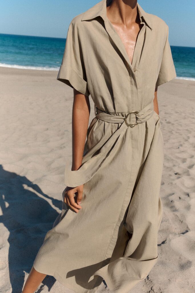 لباس لینن زنانه زارا LINEN BLEND MIDI SHIRT DRESS | تهران زارا TehranZara