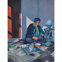 تابلو نقاشی رنگ روغن طرح زندگی روستایی کد 6