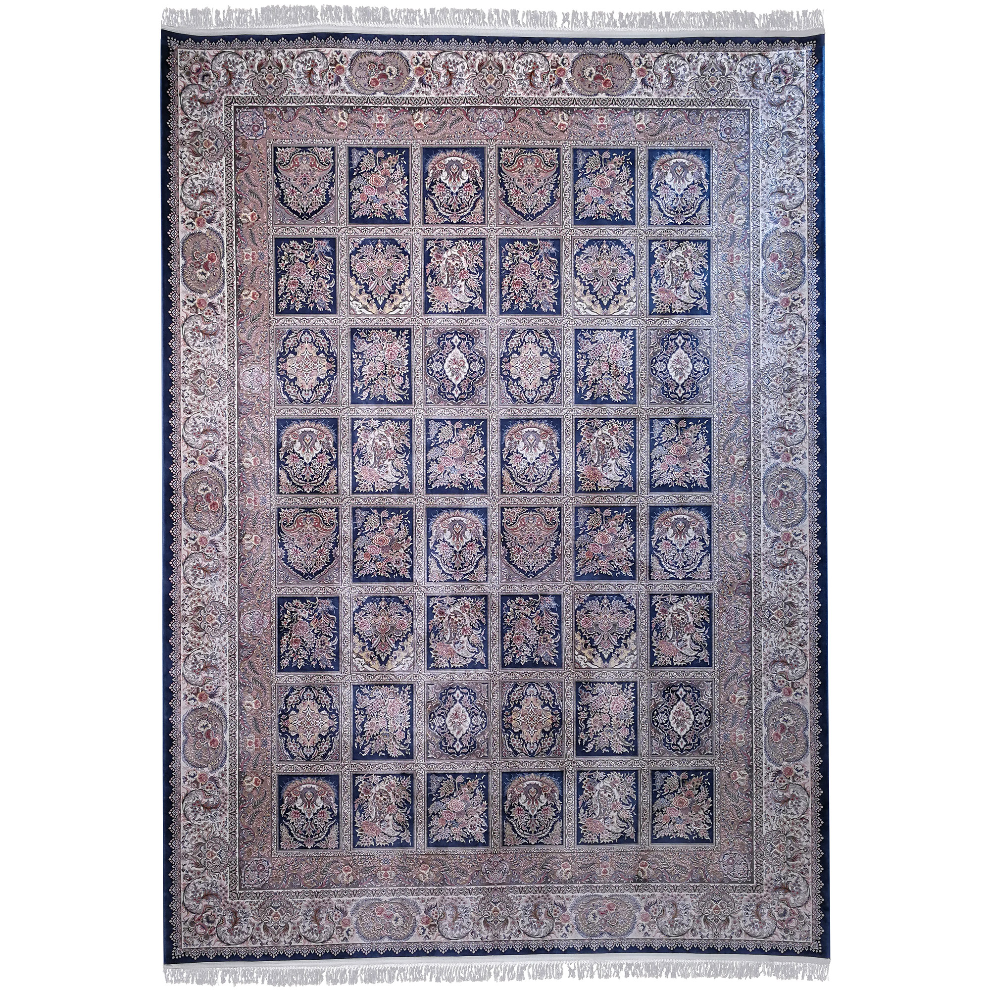 فرش ماشینی زمرد مشهد طرح 50002 زمینه آبی تیره