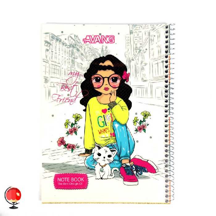 دفتر زبان سیمی دو خط 100 برگ طرح دختر و گربه آونگ