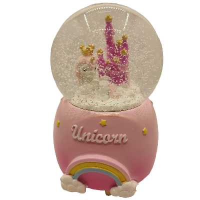 گوی موزیکال مدل پمپی طرح یونیکورن و قصر روی ابر
