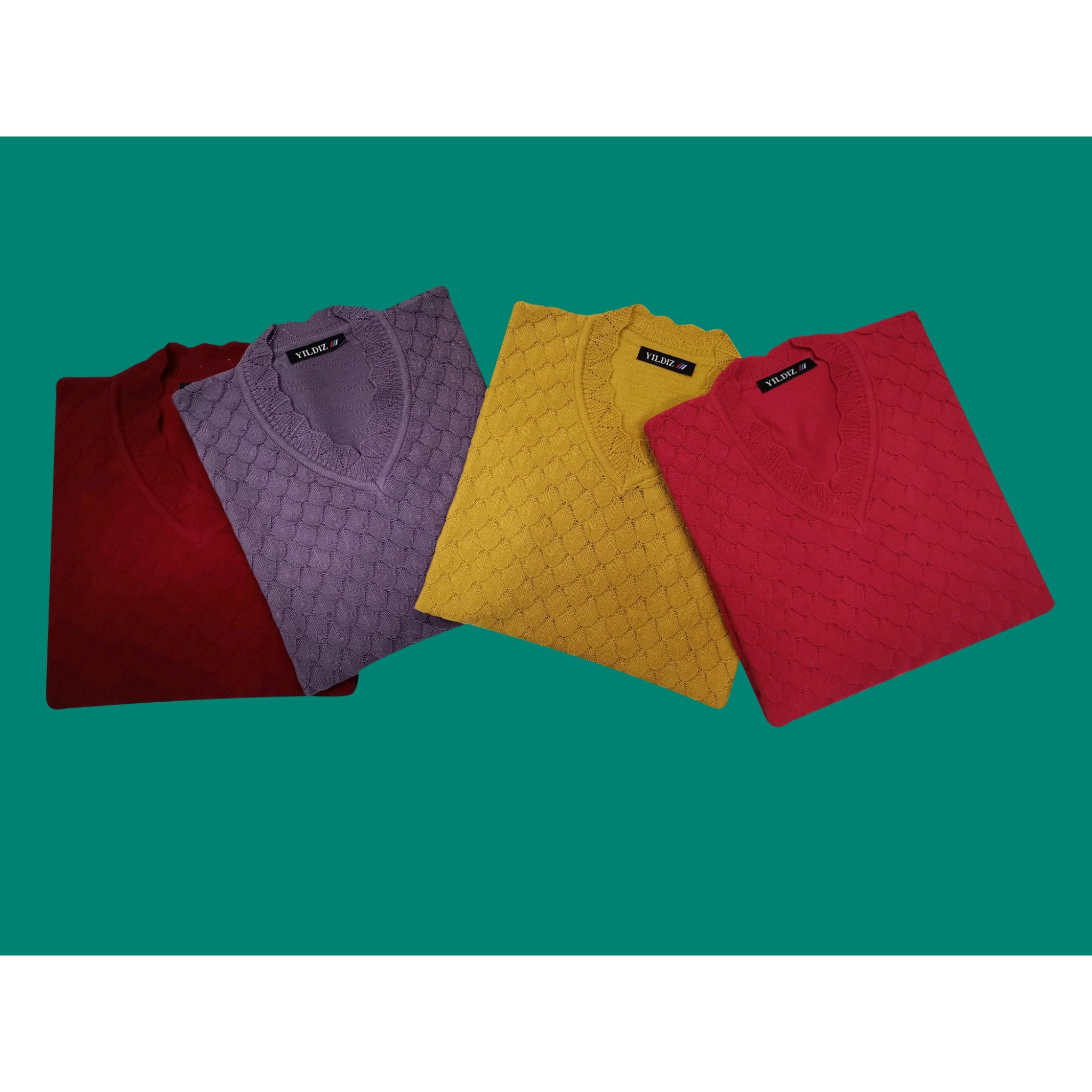 بلوز  یقه هفت طرح دار تمام نخ زنانه - (در چهار رنگ)