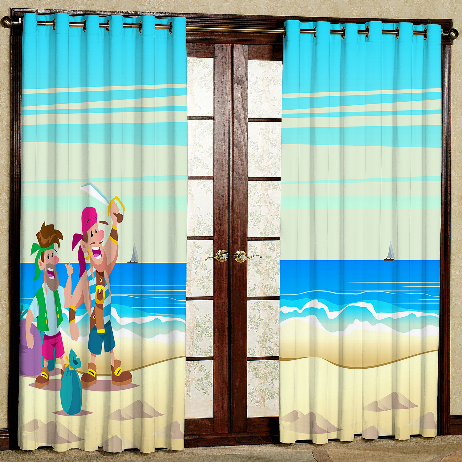  پرده کودک مدل دریا هازان پانچی کد 4648 سایز 140x200 سانتی متر