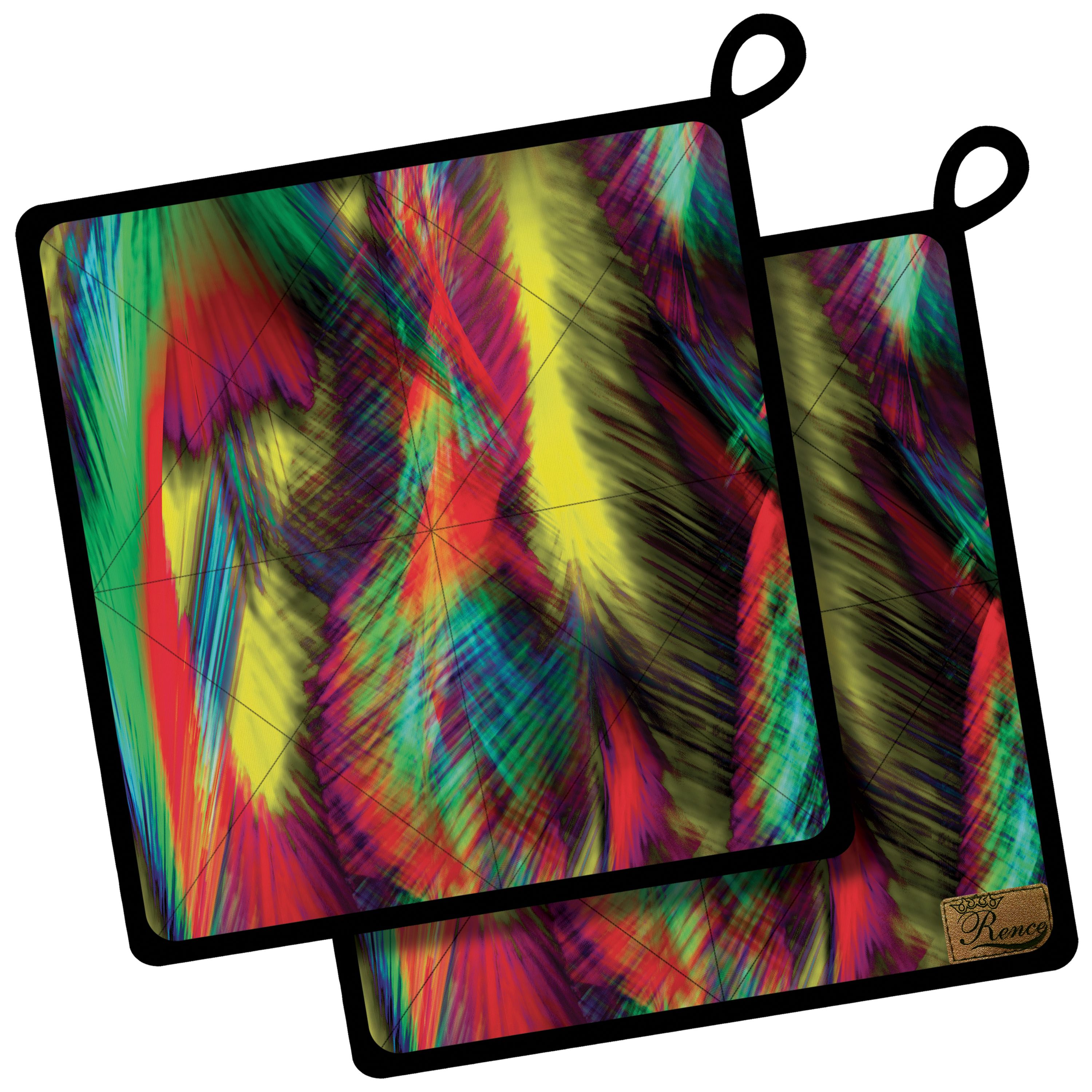 دستگیره آشپزخانه پارچه ای مخمل دو رو چاپ طرح پر سایز 18 در 18 مدل K1-1006 شرکت رنس