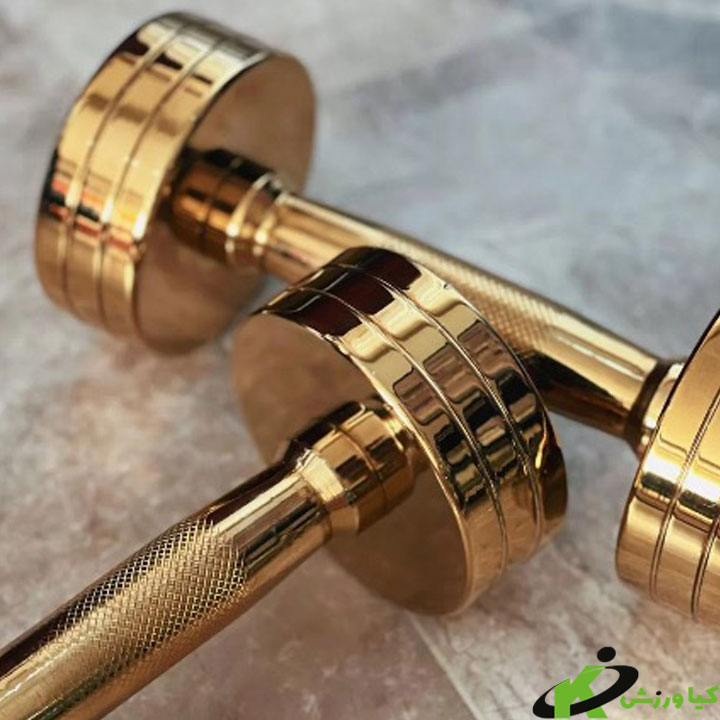 خرید دمبل تمام استیل طلایی وزن 35 کیلوگرم