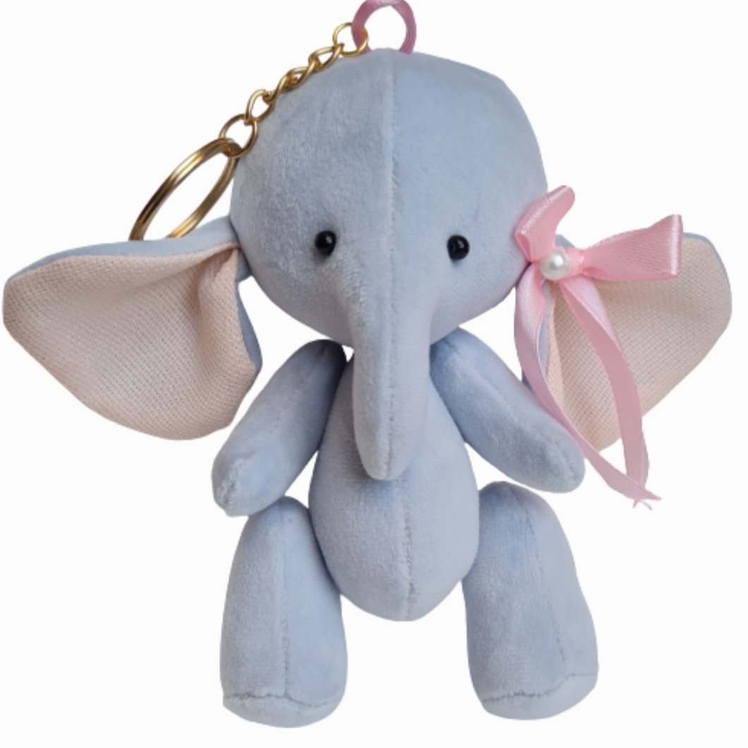 جاکلیدی آویز کیف و ماشین عروسک فیل مخملی آبی یخی  طول 14 عرض وارتفاع 8 