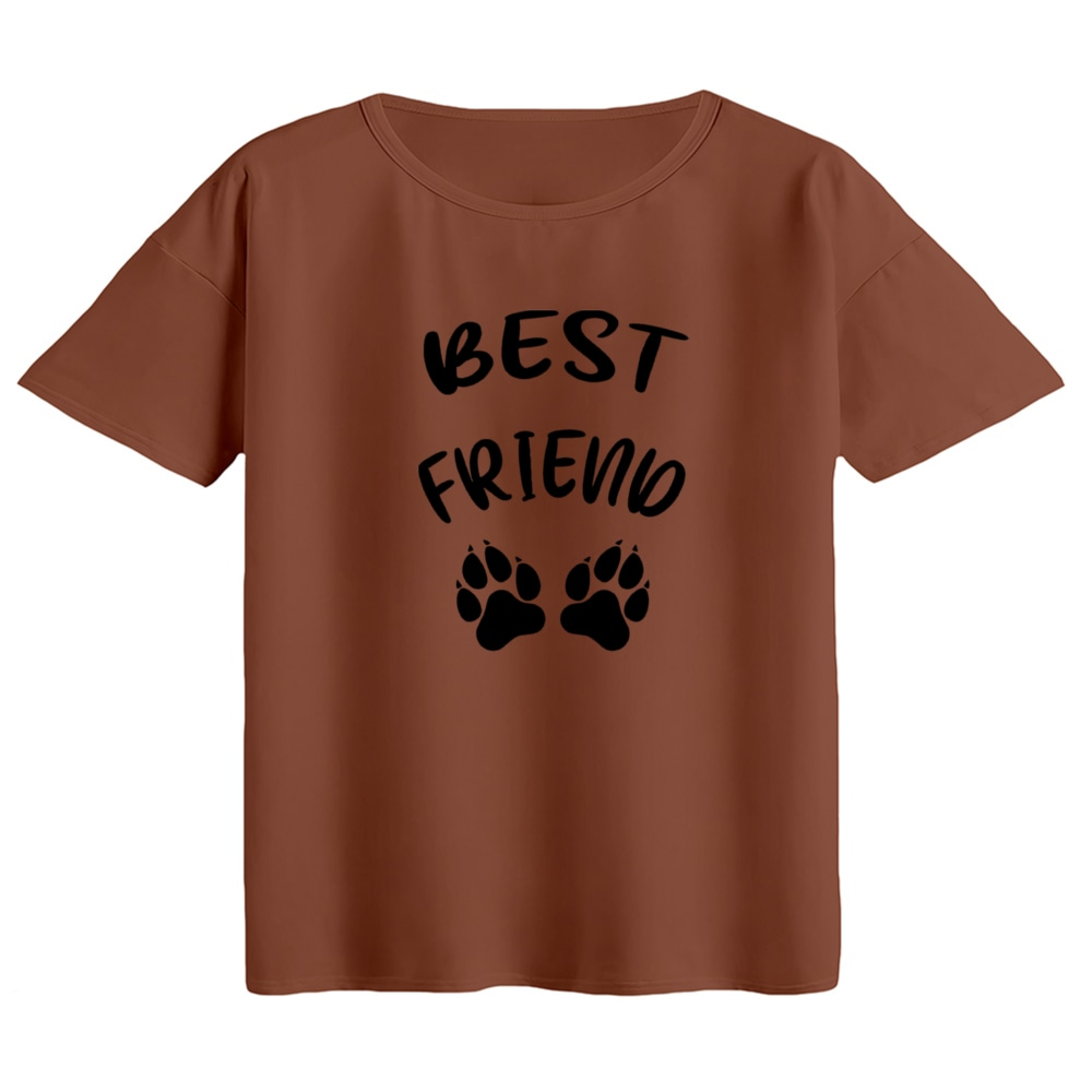 تی‌شرت  اورسایز آستین کوتاه زنانه مدل باکسی طرح رد پا کد 2 رنگ دارچینی