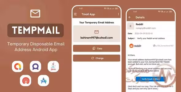 دانلود TempMail تمپ میل اپلیکیشن ساخت آدرس ایمیل موقت