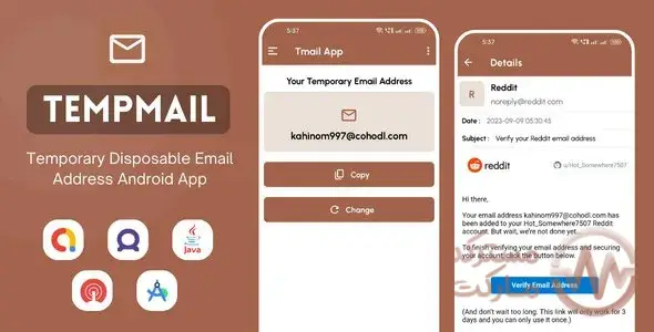 دانلود TempMail تمپ میل اپلیکیشن ساخت آدرس ایمیل موقت