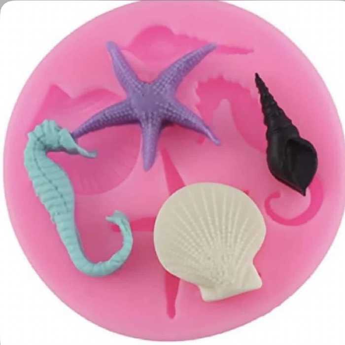 قالب شکلات مدل مولد فوندانت طرح صدف و اسب دریایی مجموعه 2 عددی