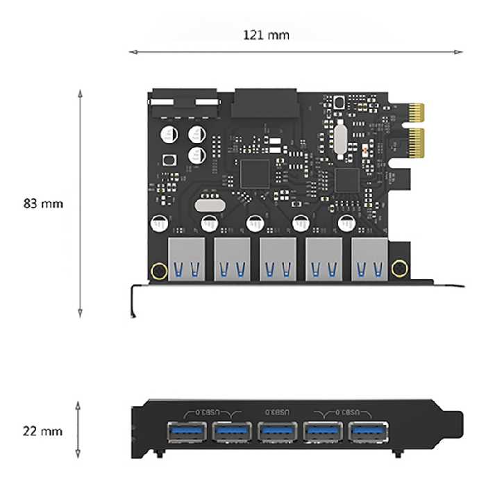 هاب USB3.0 پنج پورت PCI-E اوریکو مدل PVU3-5O2I-V1