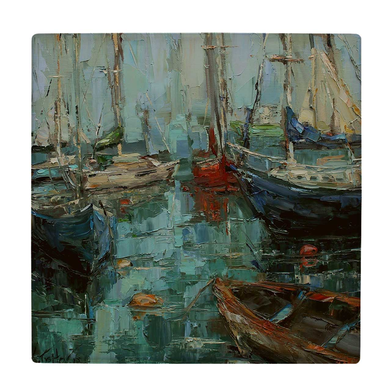 زیر لیوانی  طرح نقاشی آبستره قایق ها کد    6085195_5081