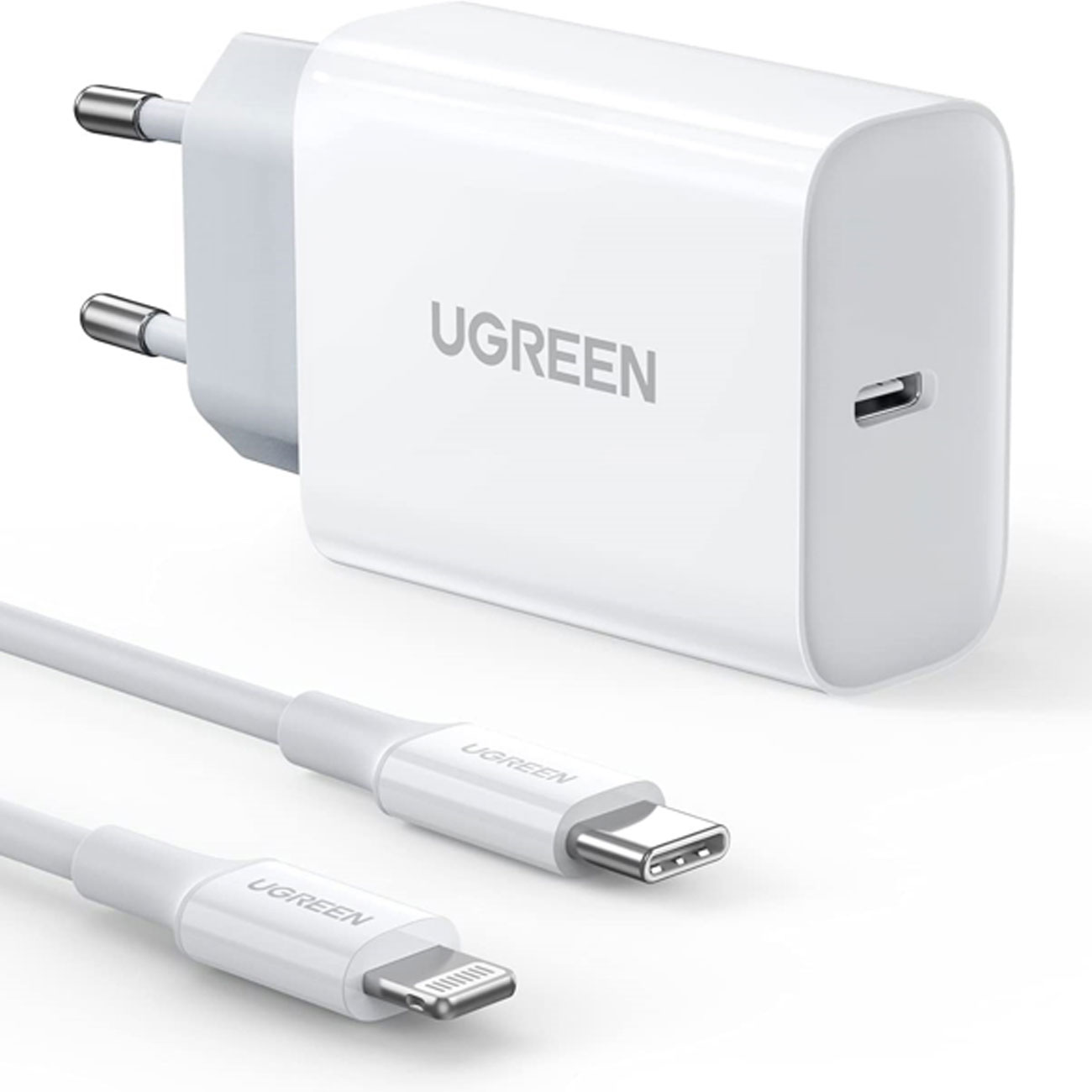 شارژر دیواری تایپ‌سی 20 وات همراه کابل تایپ‌سی به لایتنینگ یک متری یوگرین CD137 50698