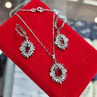 نیمست نقره جواهری سوپر لوکس با زنجیر(قرمز) با زنجیر  عیار 925 و آبکاری طلاسفید