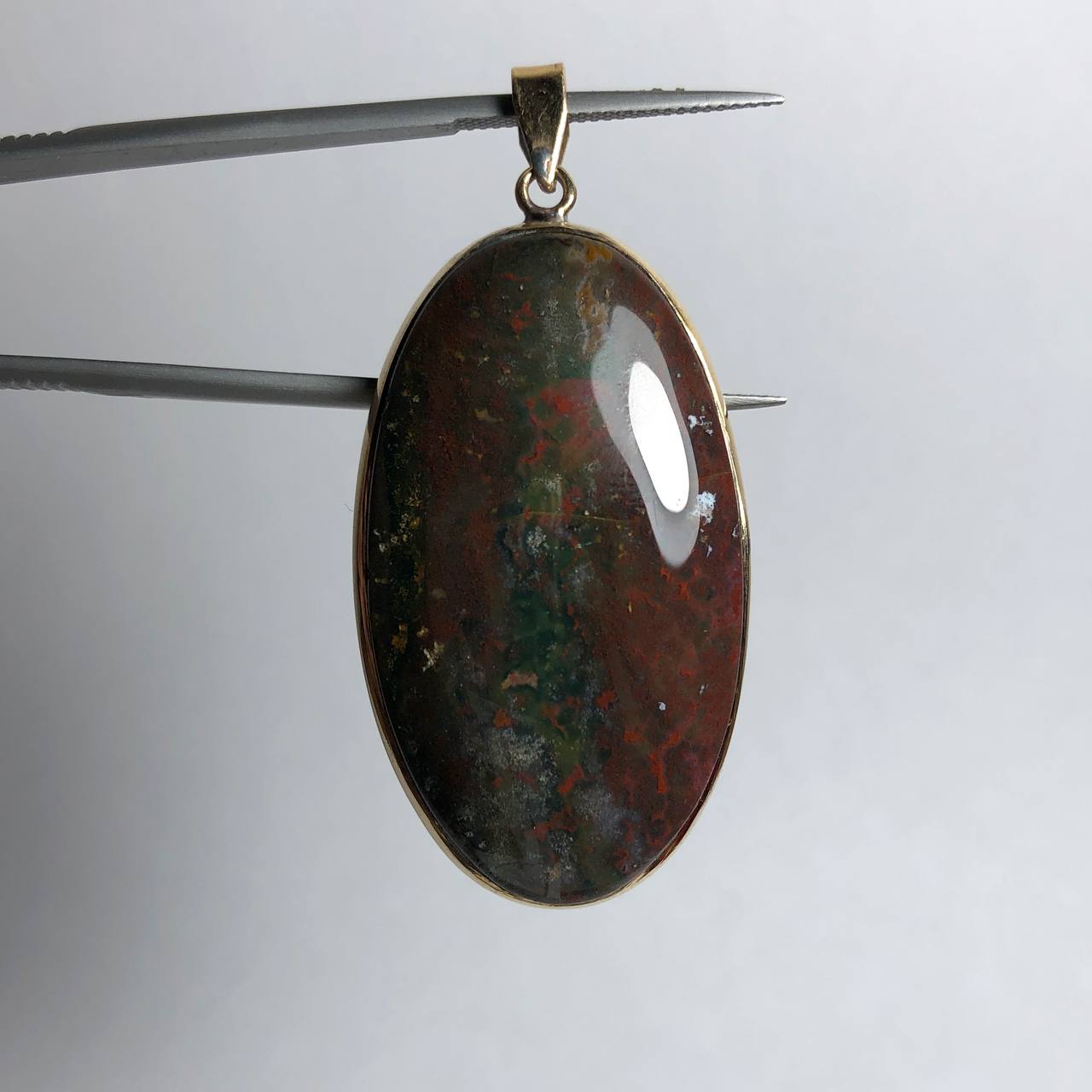 گردنبند طلاروسی سنگ خون طبیعی بیضی 240254