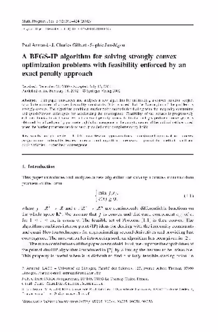خرید و دانلود نسخه کامل کتاب BFGS-IP algorithm for solving strongly convex optimization problems with feasibility enforced by an exact penalty approach