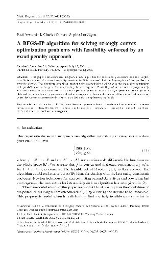 خرید و دانلود نسخه کامل کتاب BFGS-IP algorithm for solving strongly convex optimization problems with feasibility enforced by an exact penalty approach
